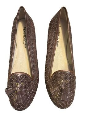 Leonardo Shoes Made in Italy Woven Leather Tassel Loafers Size 39